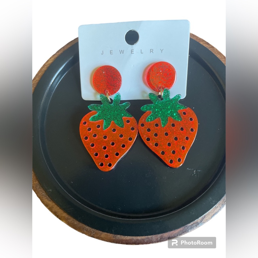 Strawberry Glitter Drop Earrings NEW